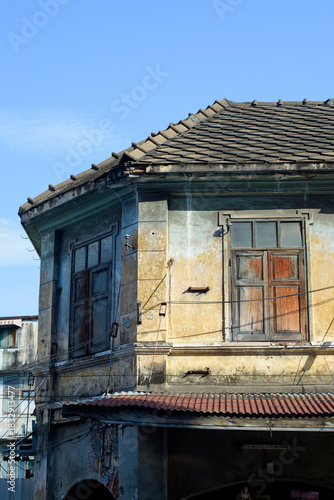 Various styles of old building windows in Bangkok, Thailand