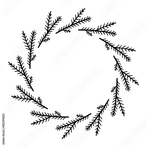 Simple Round wreath with Christmas tree branches. Vector Christmas wreath