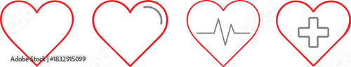 Simple linear heart icon in clean red outline style, perfect for love, romance, health, and design.