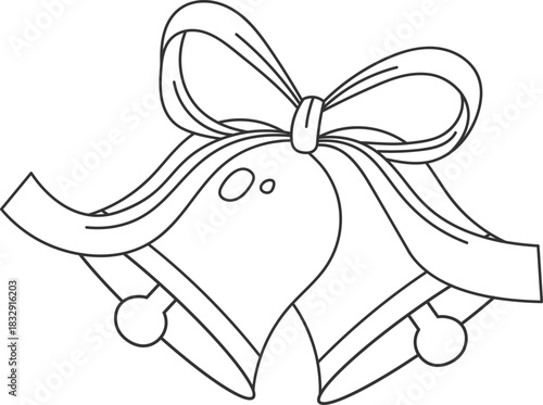 Bell Pair with Ribbon Outline