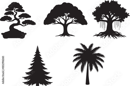 Diverse Tree Silhouettes Collection bonsai palm tree