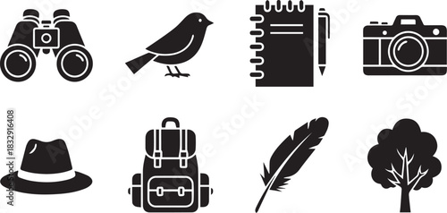 Outdoor Adventure and Nature Icons binoculars bird