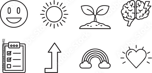 Positive Concept Icons in Line Art Style Keywords: concept, icon, set, collection, happy face