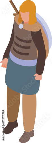 Medieval warrior woman with sword and shield, ready for battle