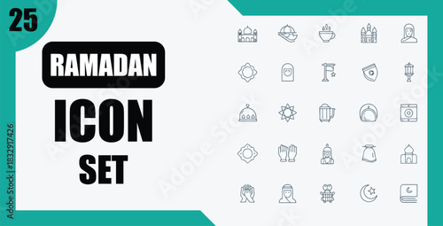 Ramadan icon set with various design elements on transparent background silhouette