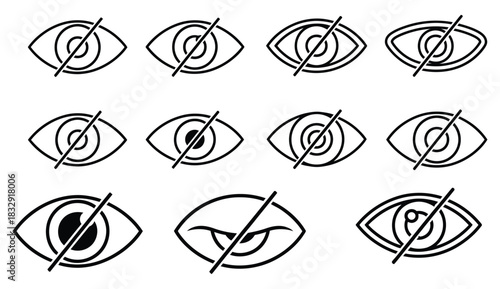 Collection of eyes with line through them doodle style