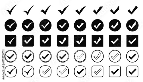 Hand drawn check mark icons vector set collection