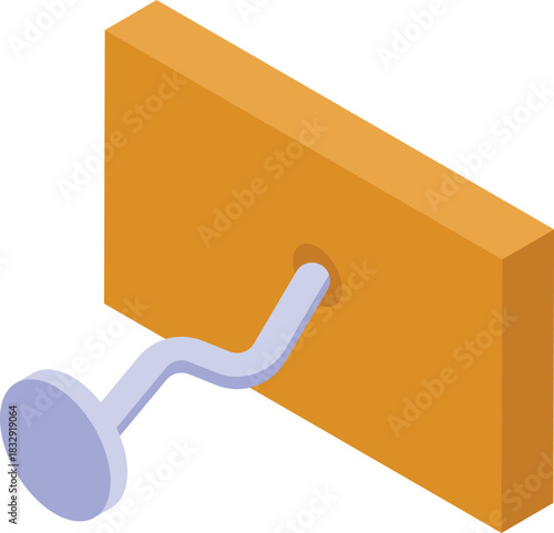 Metal hook inserted into wooden plank, offering a simple yet effective mounting solution