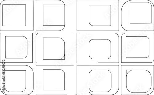 Geometric Abstract Pattern of Rounded Square Shapes in Black and White for Modern Design and Backgrounds