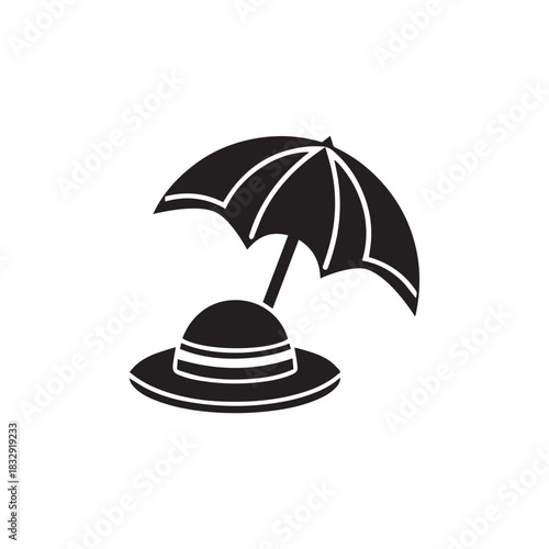 Beach Hat with Umbrella Silhouette Icon