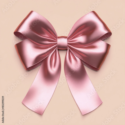 Elegant Rosy-Pink Satin Bow in Minimalist Studio Setting with Luxurious Gloss and Soft Peach Background