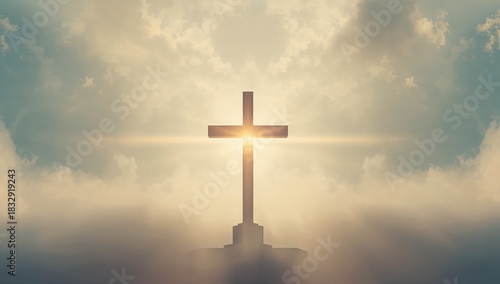 Radiant Cross Illuminated by Divine Light in Heavenly Atmosphere