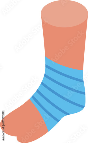 Elastic medical bandage is supporting injured foot, providing compression and stability for healing