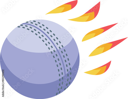 Cricket ball moving at high speed, leaving a trail of fire, dynamic sports concept