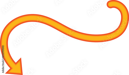 Smooth curved orange arrow illustration ideal for pointing, highlighting key elements, guiding user direction, presentations, marketing visuals, and creative navigation layouts.