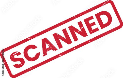 Red Scanned Stamp Vector Illustration: Authentic Grunge Texture for Document Verification, Office Use, and Data Processing. Perfect for Design Elements