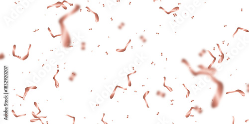 Rose Gold Confetti and Ribbons Overlay on Transparent Background: Celebration Design Element