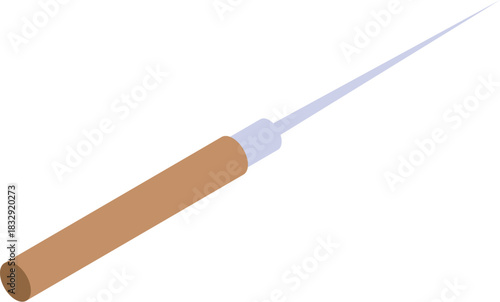 Isometric awl with wooden handle and sharp tip for leather crafting and bookbinding