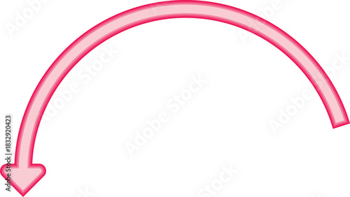 Smooth pink curved downward arrow ideal for guiding attention, showing flow, directional emphasis, infographics, presentations, and creative visual design projects.