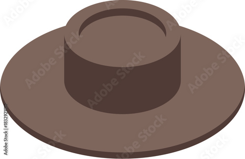 Brown australian bush hat isometric projection illustration