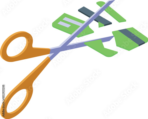 Scissors are cutting a credit card, symbolizing bankruptcy, debt management, and financial struggles