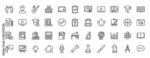 Education line icon set. Vector pictograms of school, student, learning, study, and academic symbols, thin linear illustration.