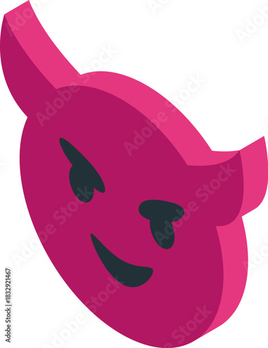 Winking devil emoji with horns and mischievous expression in isometric view, conveying playful malice and teasing