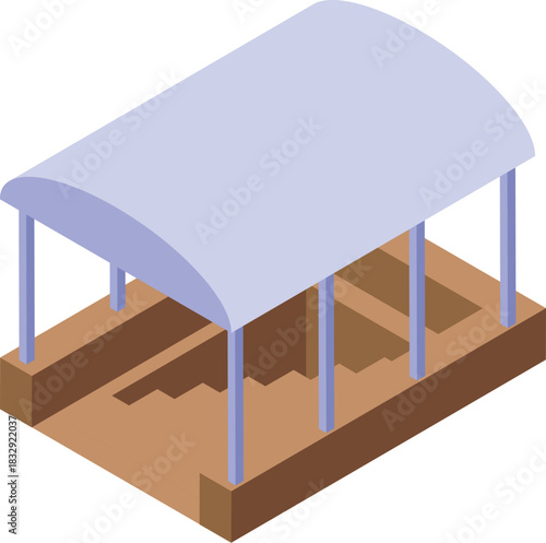 Isometric view of an underground pedestrian crossing featuring a protective canopy and stairs leading down to the passageway