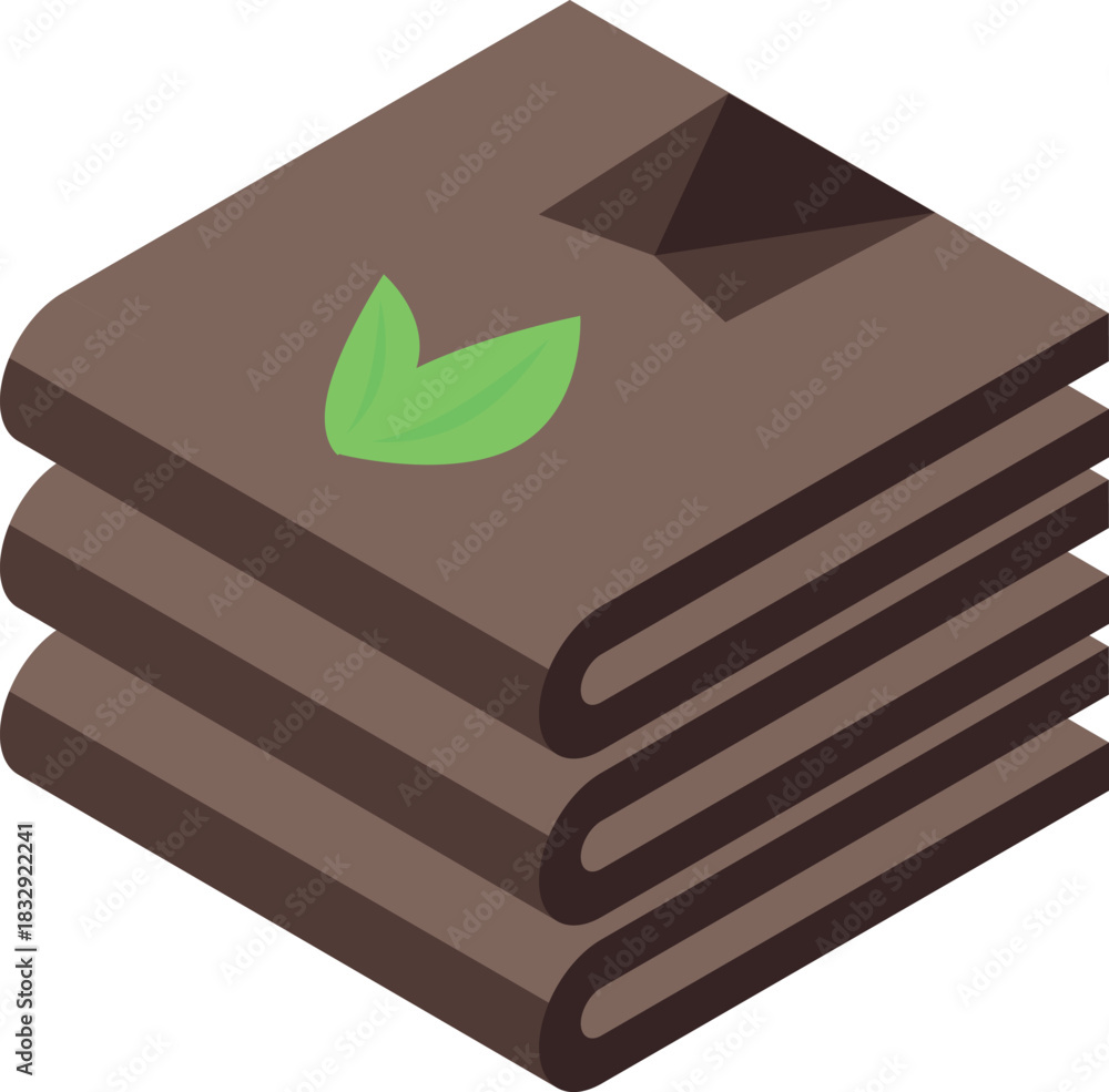 Fototapeta premium Stacked peat briquettes with leaf, showcasing sustainable fuel and gardening practices