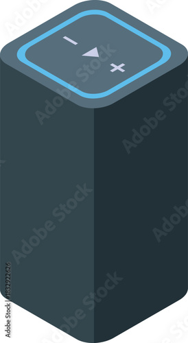 Modern wireless smart speaker playing music, with volume and play controls illuminated on top