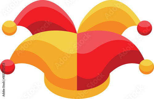 Red and yellow jester hat representing fun, celebration, and amusement