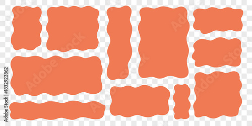 Wavy Textbox Groovy Figure Set in Transparent Png Background. Text Box Shape Frame Kit. Edge Rectangle Edge Border Bundle. Doodle Vector Illustration