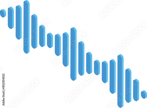 Digital blue sound wave vibrating with an isometric projection on white background