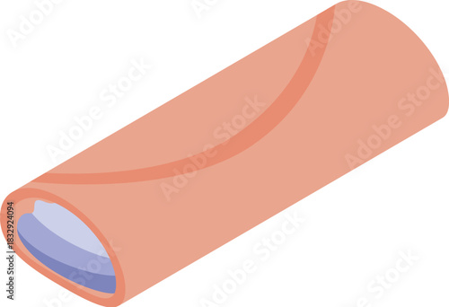 Isometric view of a rolled waffle with a cream filling, perfect for representing a sweet treat