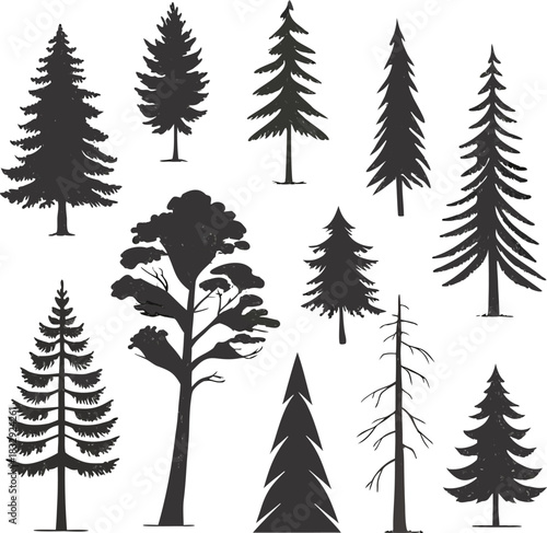 set of trees silhouettes