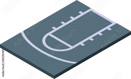 Basketball half court showing three point line, free throw line, and key area in isometric view