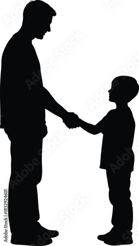 Father and son shaking hands silhouette vector illustration representing family bond and mutual respect