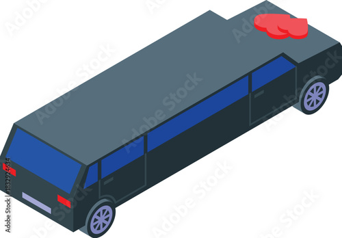 Wedding limousine waiting for just married couple, isometric view