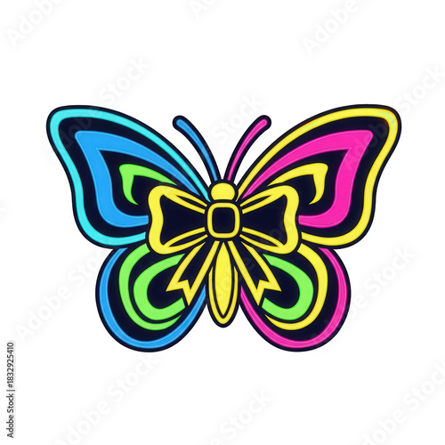 Vibrant neon butterfly design, joyful and whimsical, perfect for eye-catching designs and creative projects, brings a playful, modern feel to any visual story