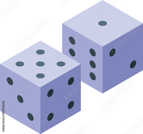 Two purple dice are displaying different numbers, symbolizing the unpredictable nature of chance and the potential for both gains and losses in games of luck