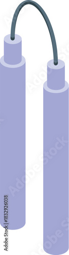 Purple nunchaku with cord connecting two sections, ideal for martial arts practice and self defense training