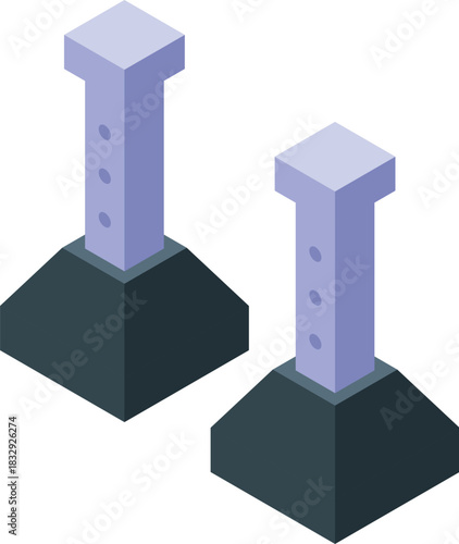 Isometric view of concrete foundations supporting metal pillars, essential components in building and construction