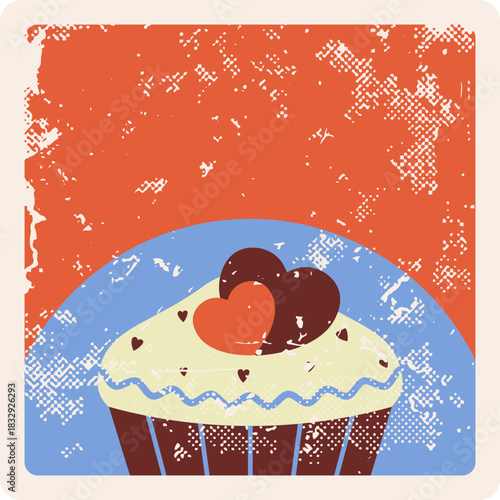 Retro Cupcake With Heart Toppers Poster