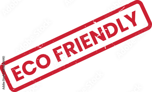 Eco Friendly Rubber Stamp on White Background, Sustainable Product Label, Green Business, Environmentally Conscious, Eco Initiative, Red Ink, Grunge Style