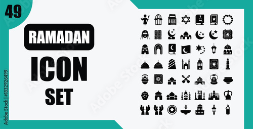 Ramadan icon set illustration on white background on transparent background silhouette