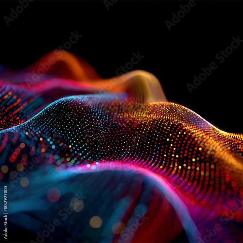 Abstract wave, colorful technology background cinematic lighting, hyperrealistic, dramatic contrast, futuristic robotics design