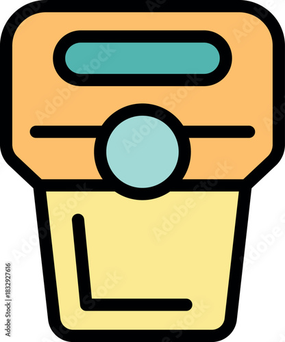 Parking meter showing low battery status, featuring orange and yellow colors and a prominent circular indicator