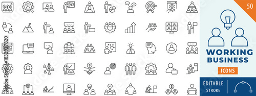 Working Business icon collection set. Editable stroke.