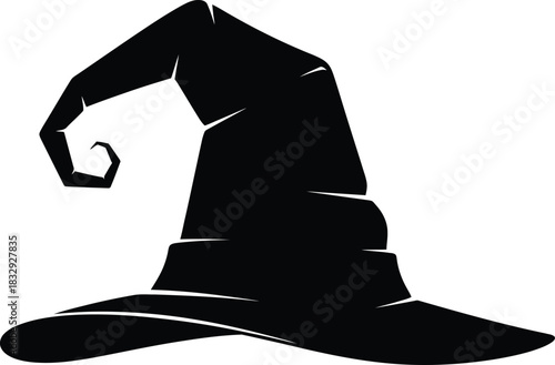 Black Witch Hat Silhouette Vector Icon for Halloween and Magic Themes