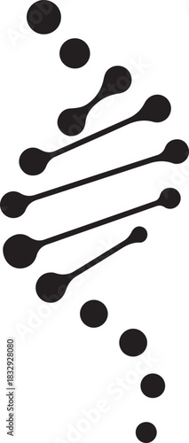 Abstract black silhouette of a dna helix structure with circular elements isolated on transparent background